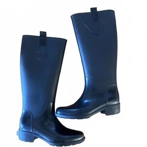 Tommy Hilfiger‎ Black Rubber Rain Boots Women's Size 10 Tall Equestrian